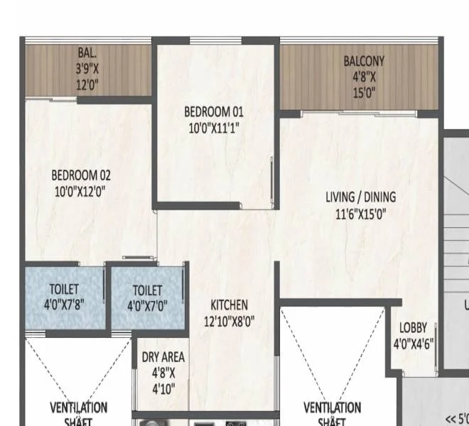 2 BHK floor plan
