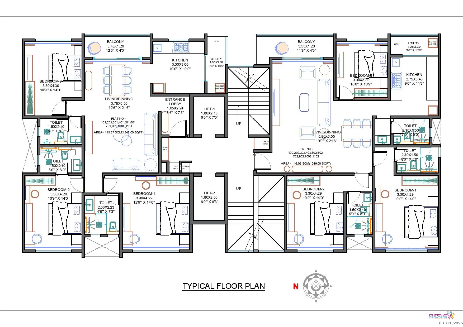 3 BHK floor plan