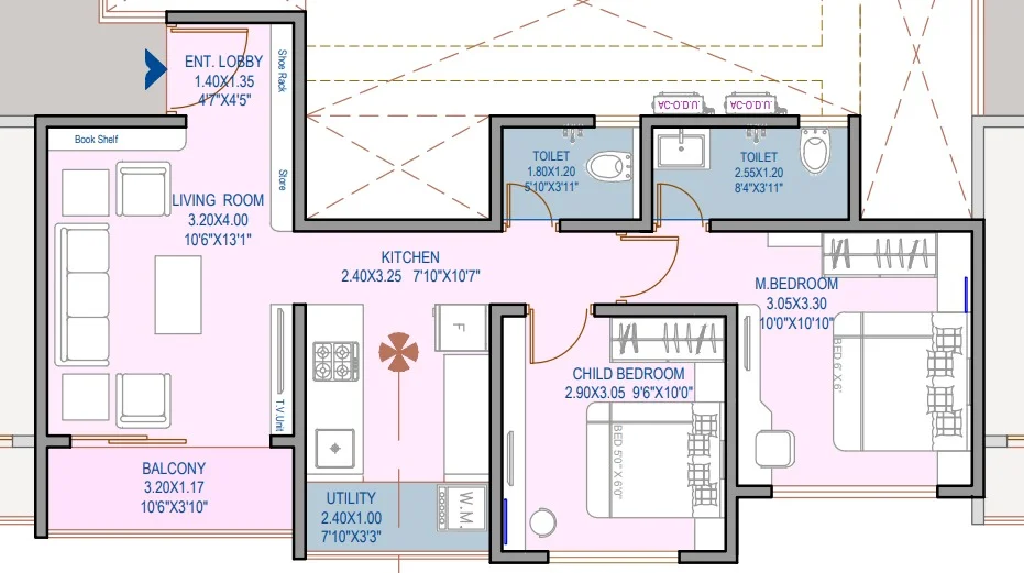 2 BHK floor plan