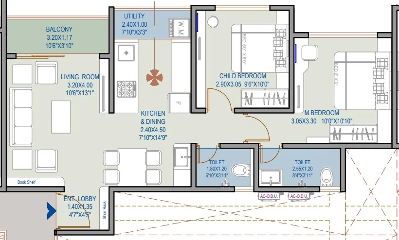 2 BHK floor plan