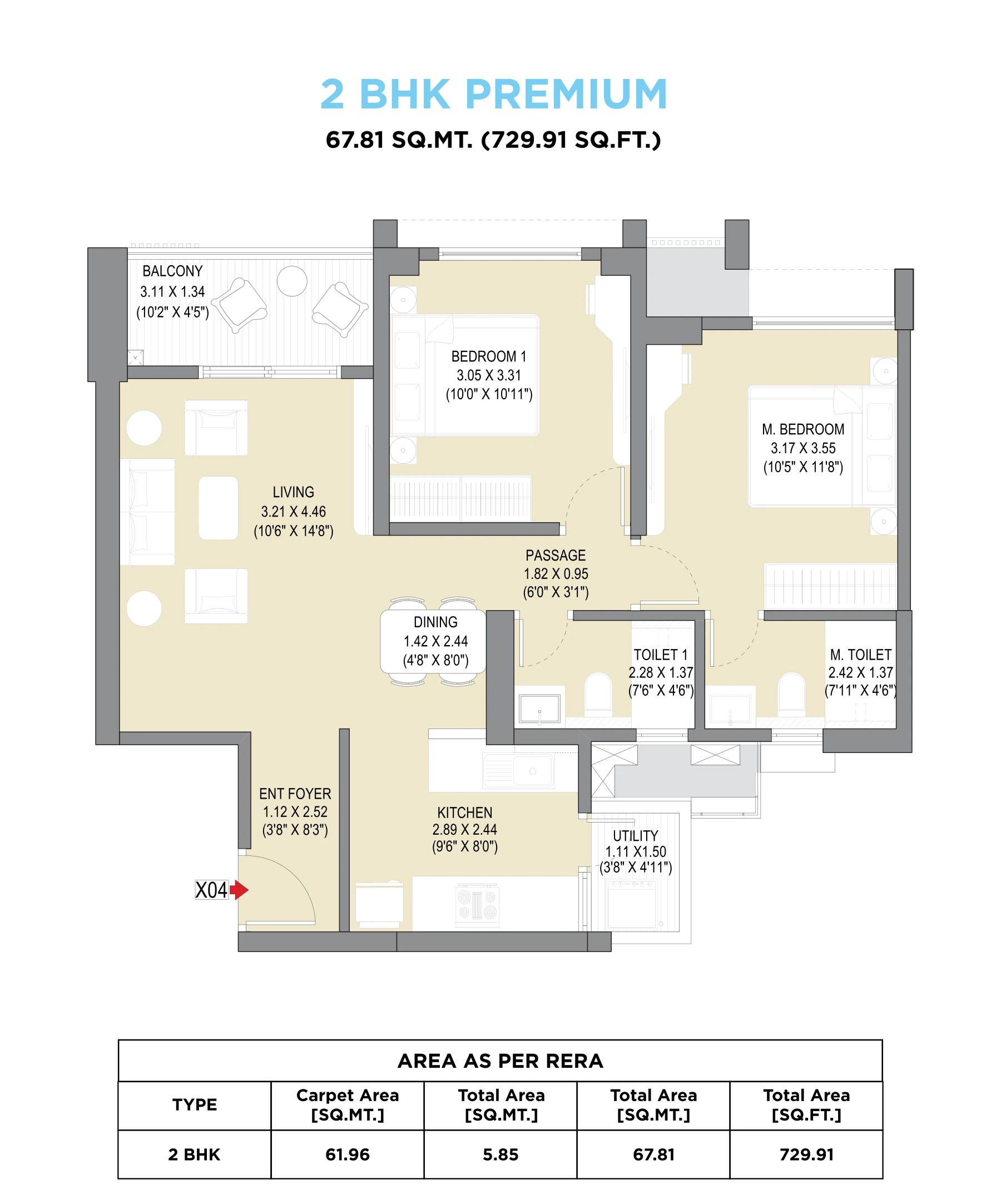 2 BHK floor plan
