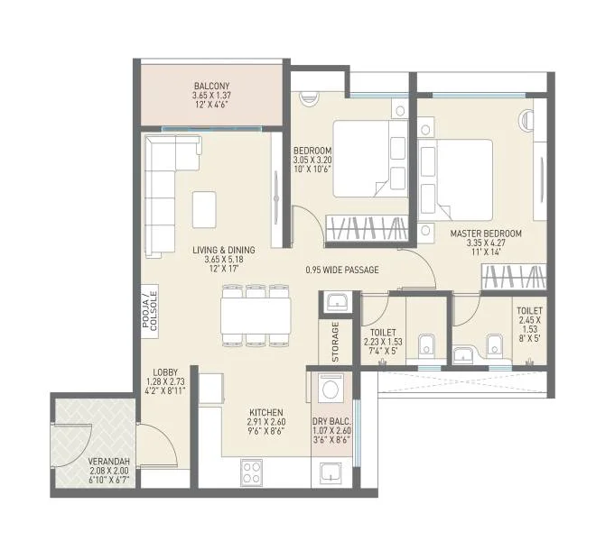 2 BHK floor plan