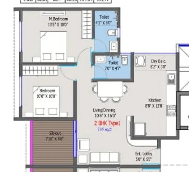 2 BHK floor plan