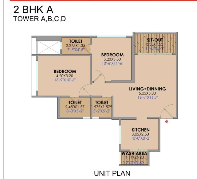 2 BHK floor plan