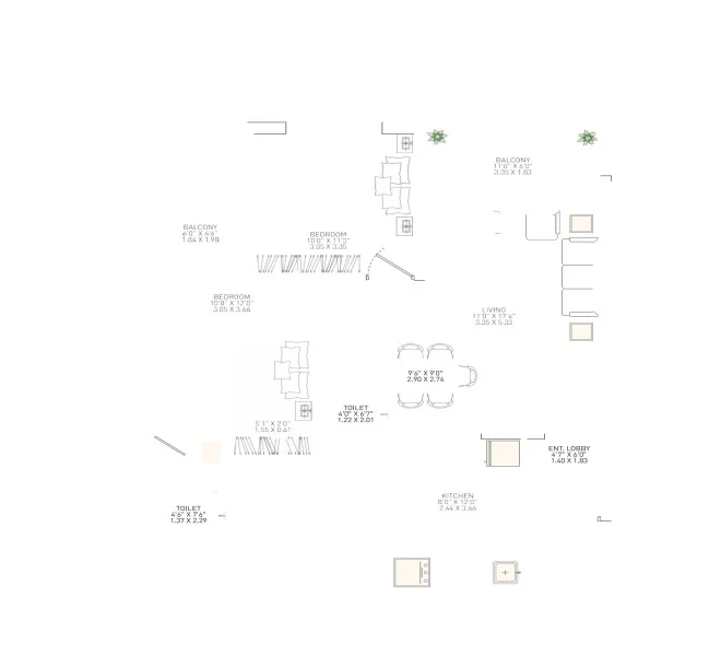 2 BHK floor plan