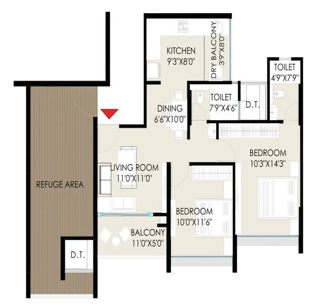 2 BHK floor plan