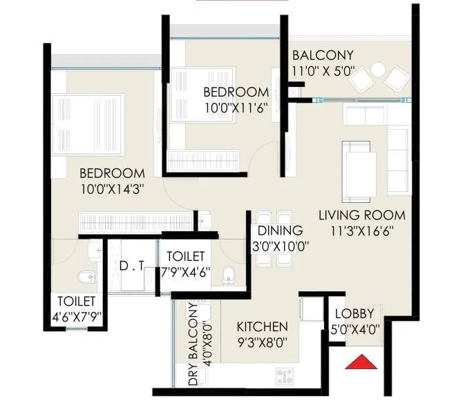 2 BHK floor plan