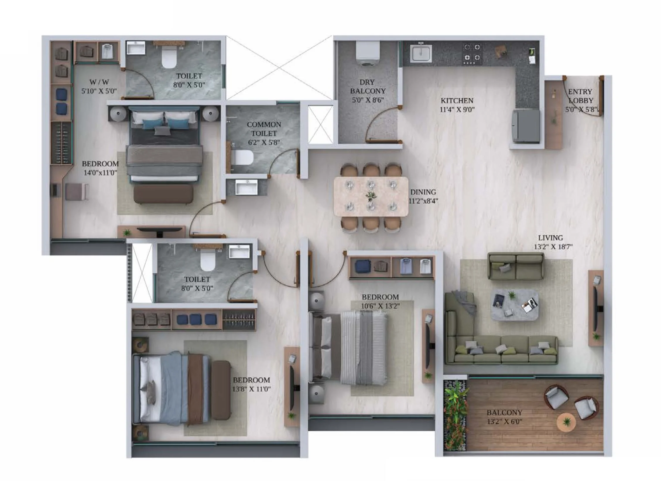 3 BHK floor plan