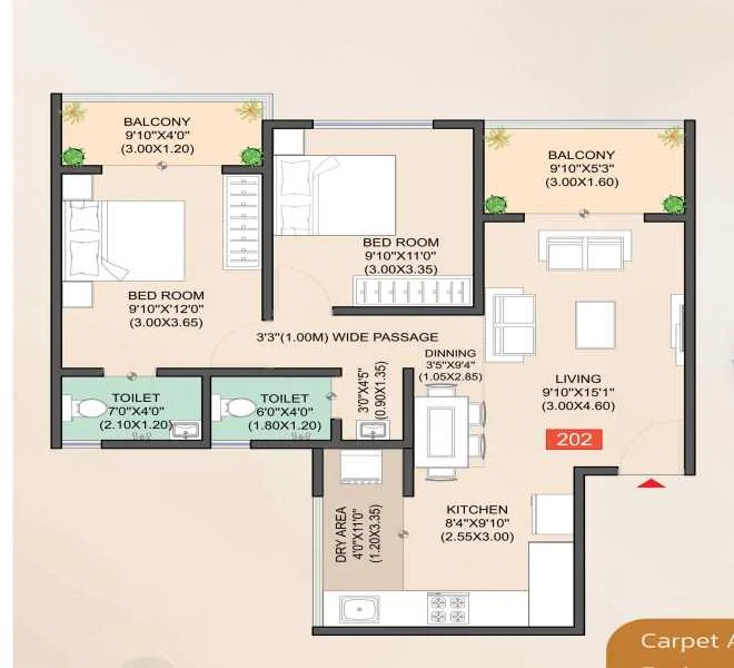 2 BHK floor plan