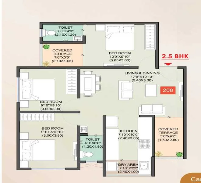 2 BHK floor plan