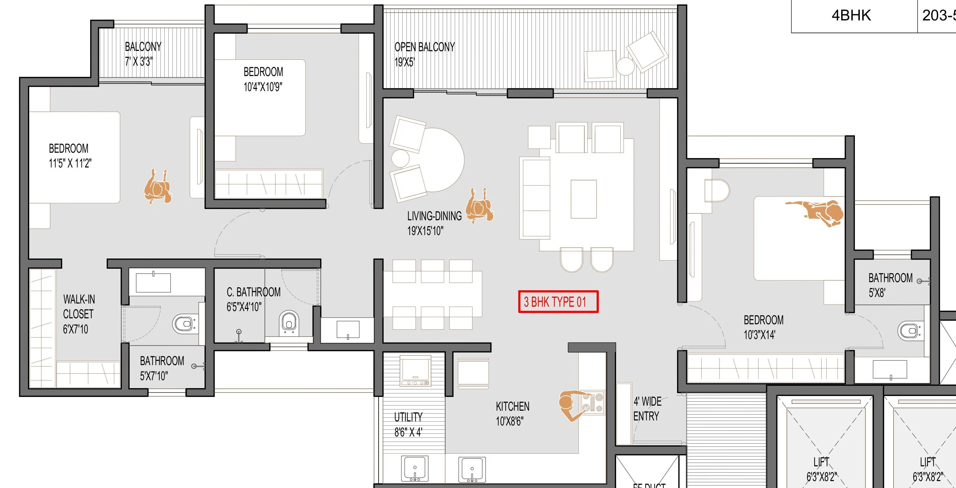 3 BHK floor plan