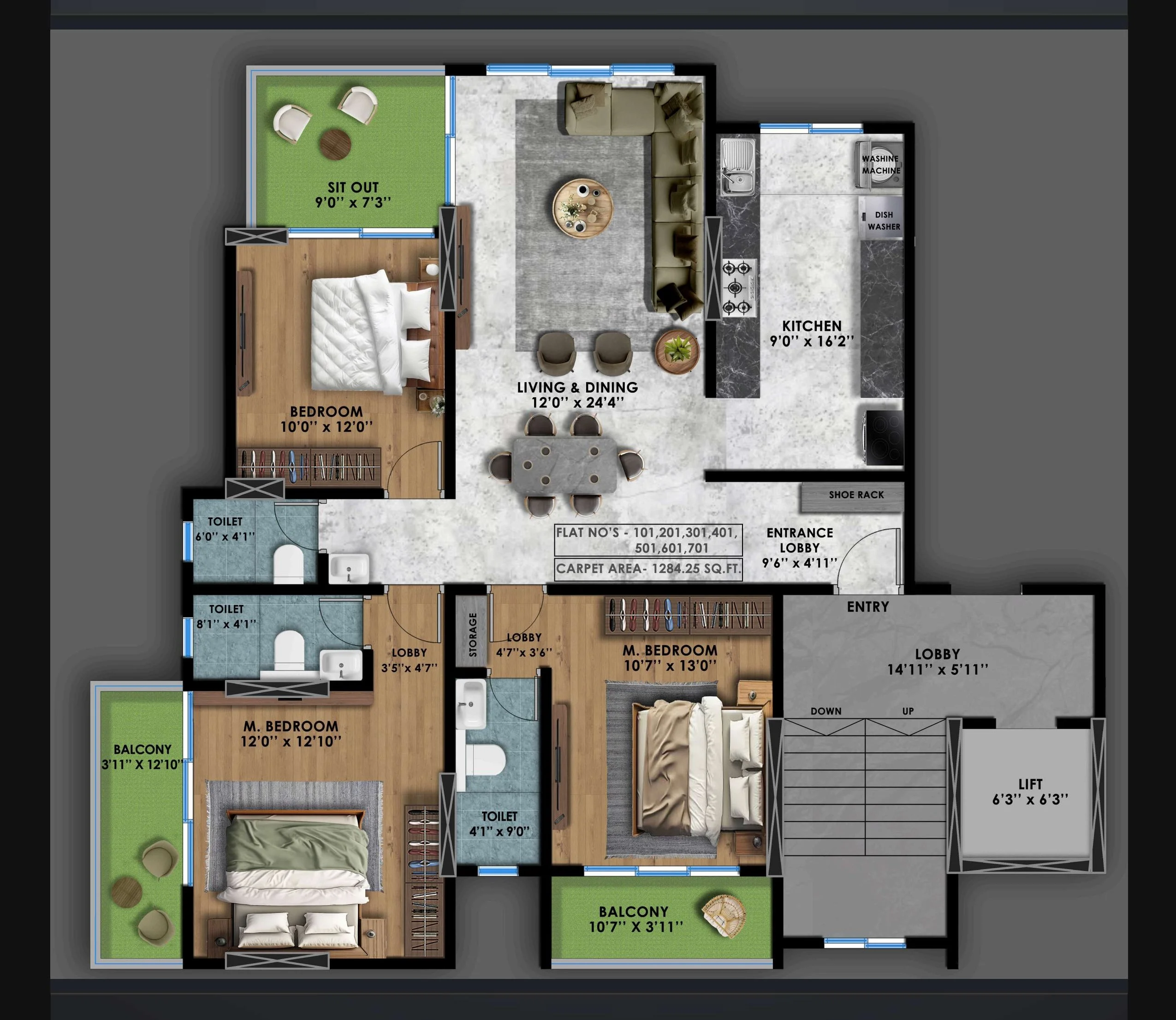 3 BHK floor plan
