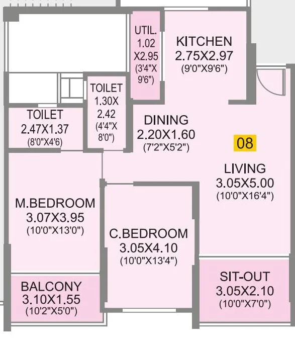 2 BHK floor plan