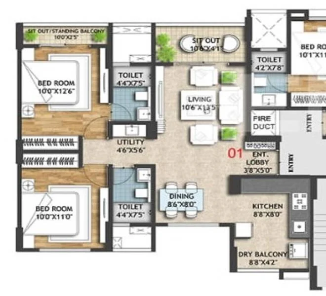 2 BHK floor plan