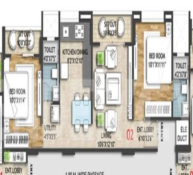 2 BHK floor plan