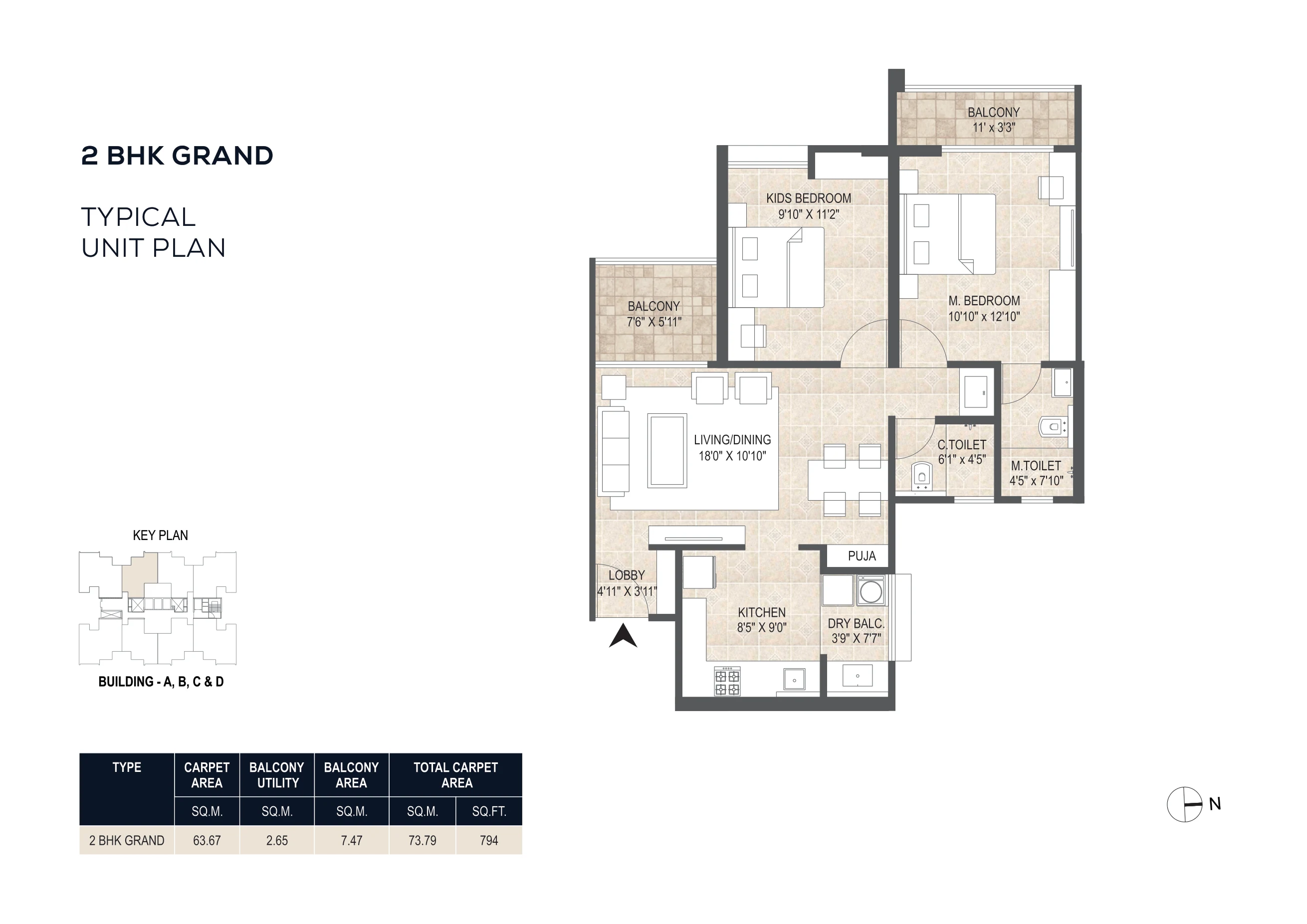 2 BHK floor plan