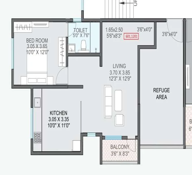 1 BHK floor plan