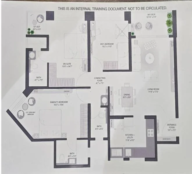 3 BHK floor plan