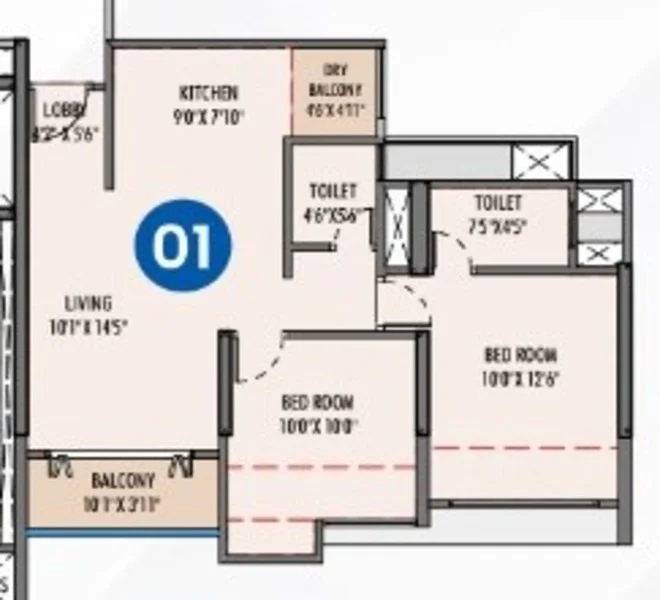 2 BHK floor plan