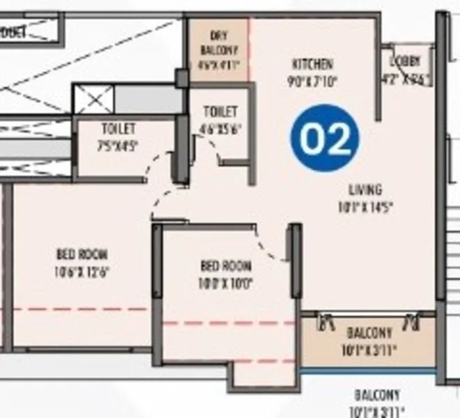 2 BHK floor plan