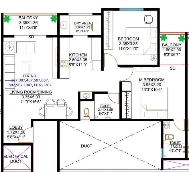 2 BHK floor plan