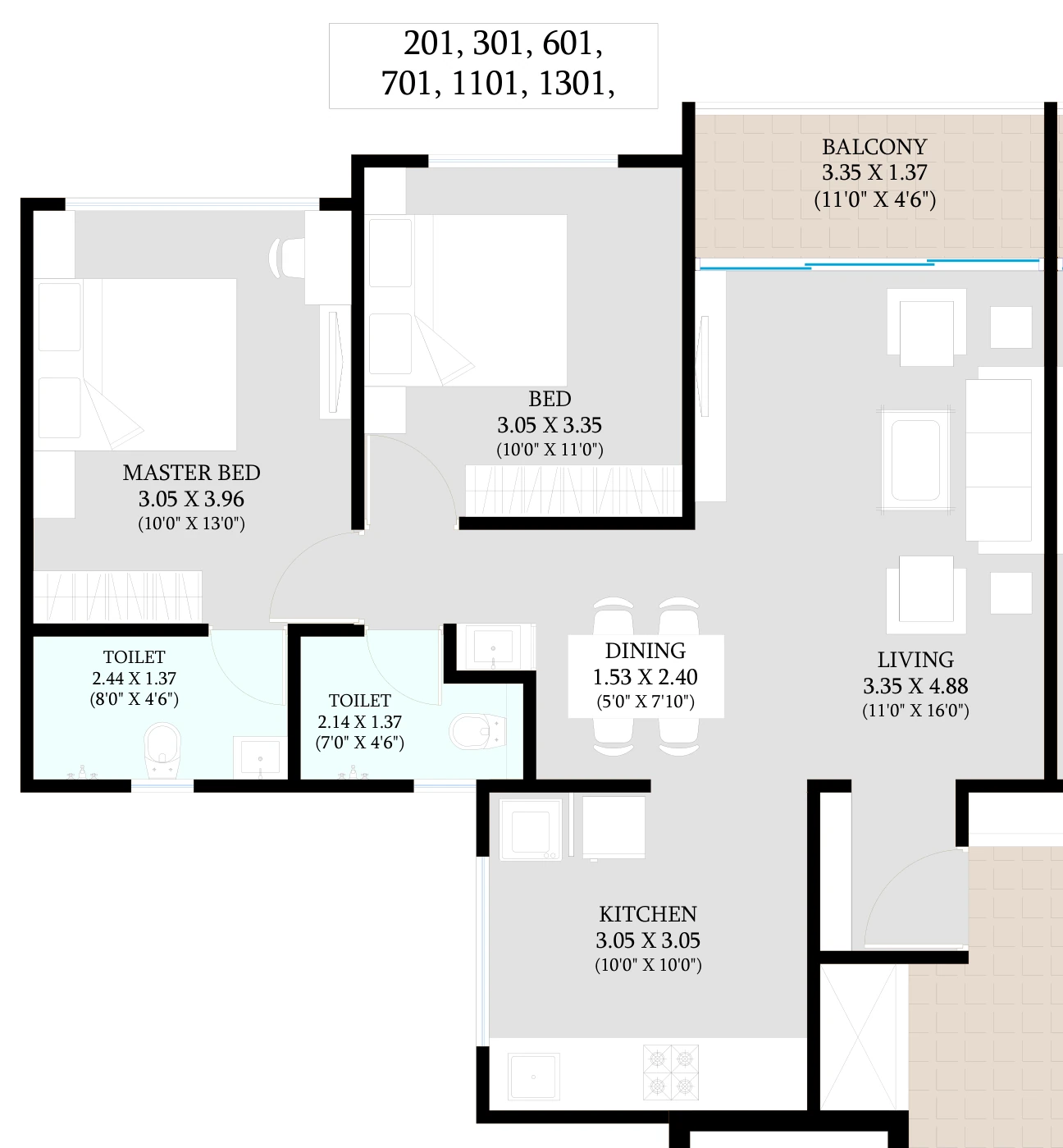 2 BHK floor plan — Unique Youtopia, Kharadi Riverside