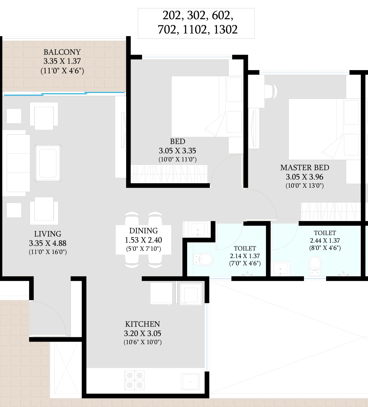 2 BHK floor plan — Unique Youtopia, Kharadi Riverside
