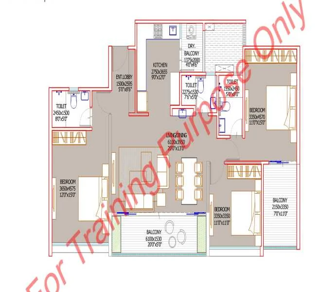 3 BHK floor plan