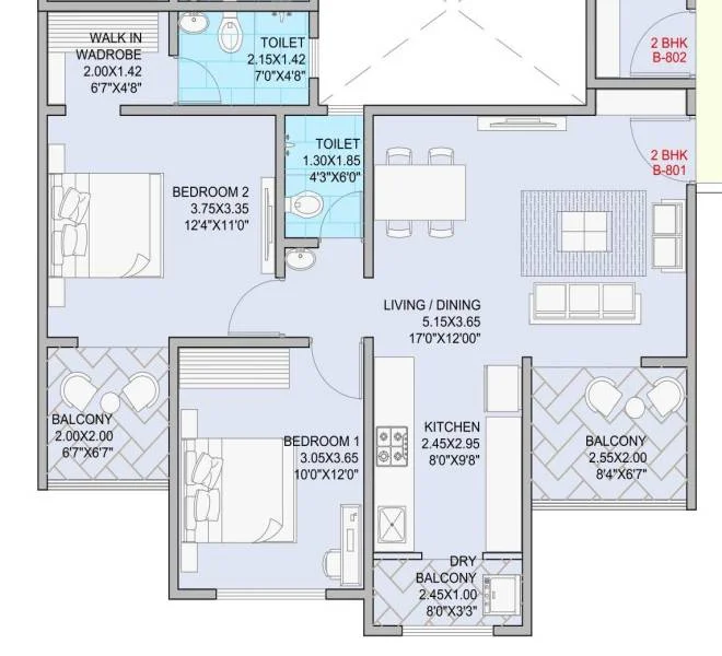 2 BHK floor plan