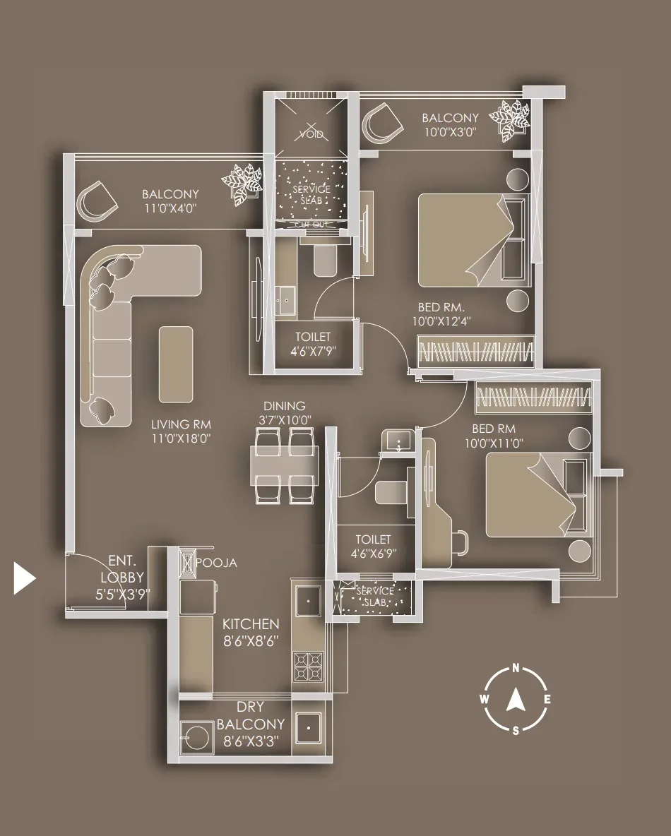 2 BHK floor plan