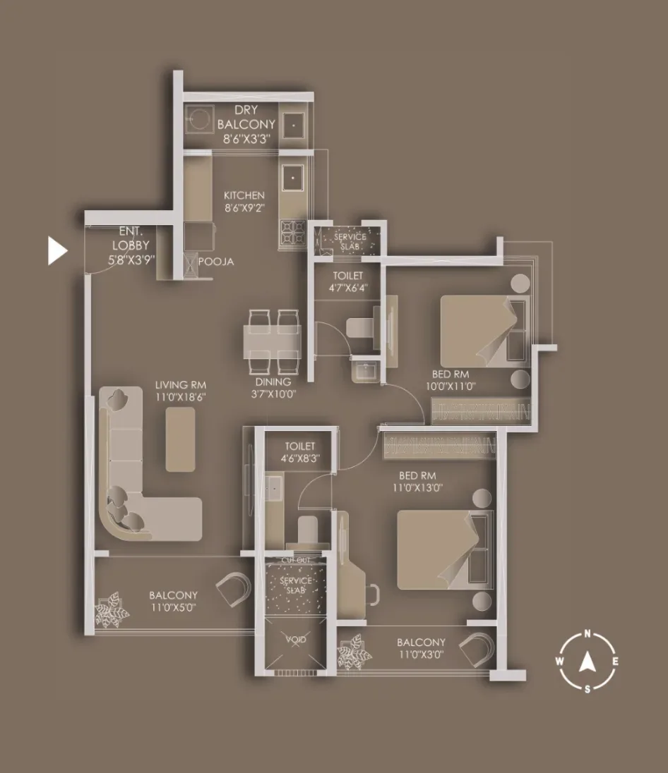 2 BHK floor plan