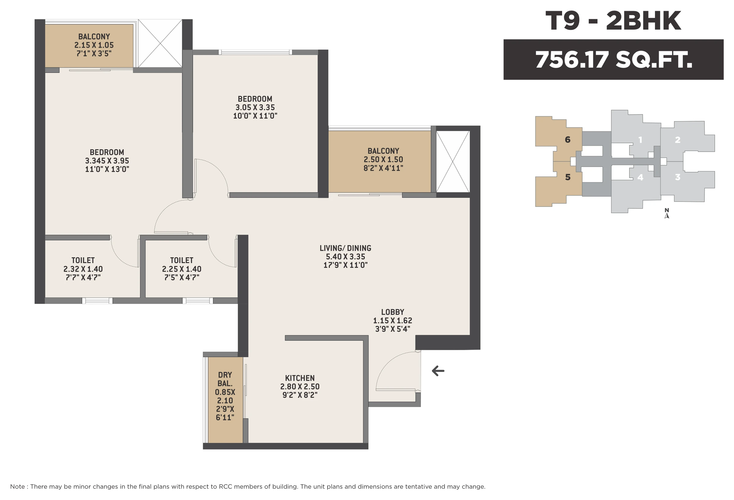 2 BHK floor plan