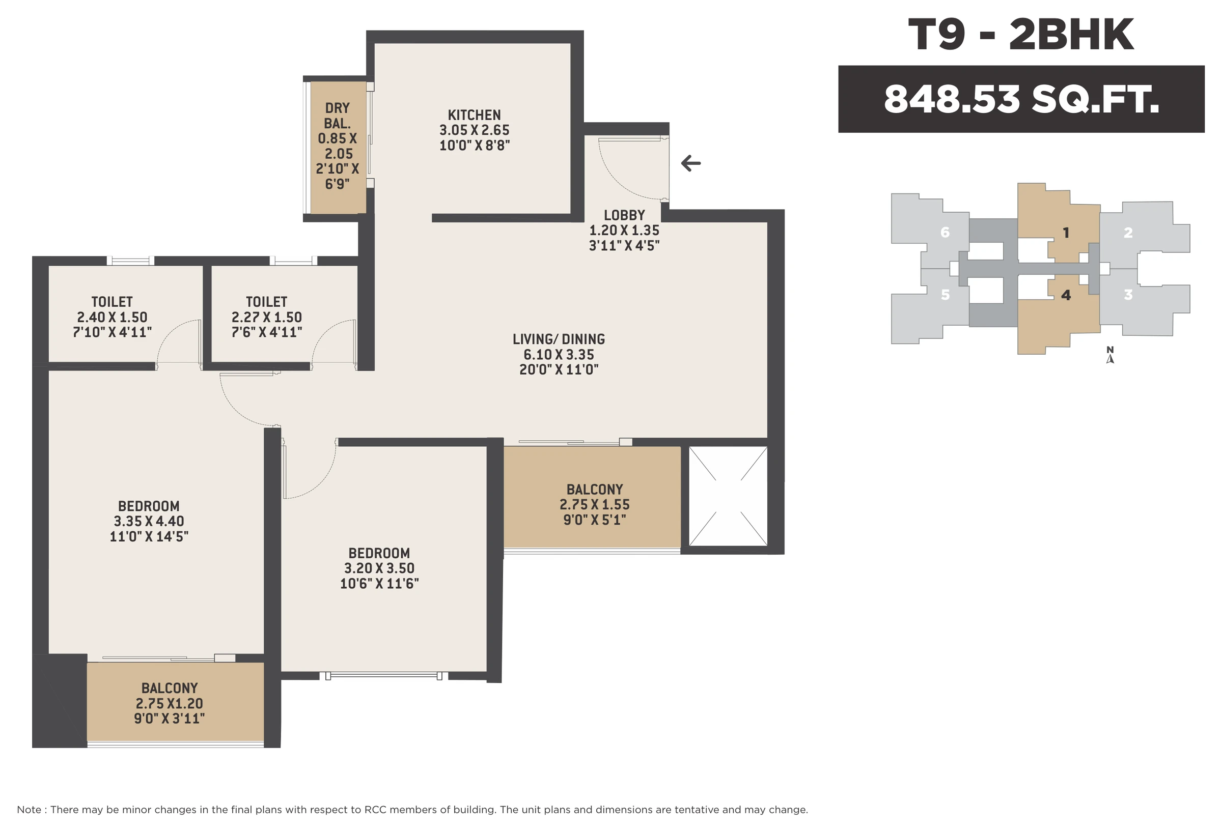 2 BHK floor plan
