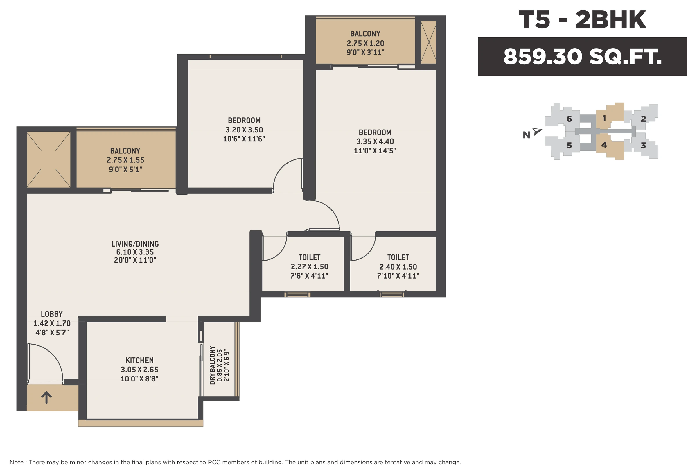 2 BHK floor plan