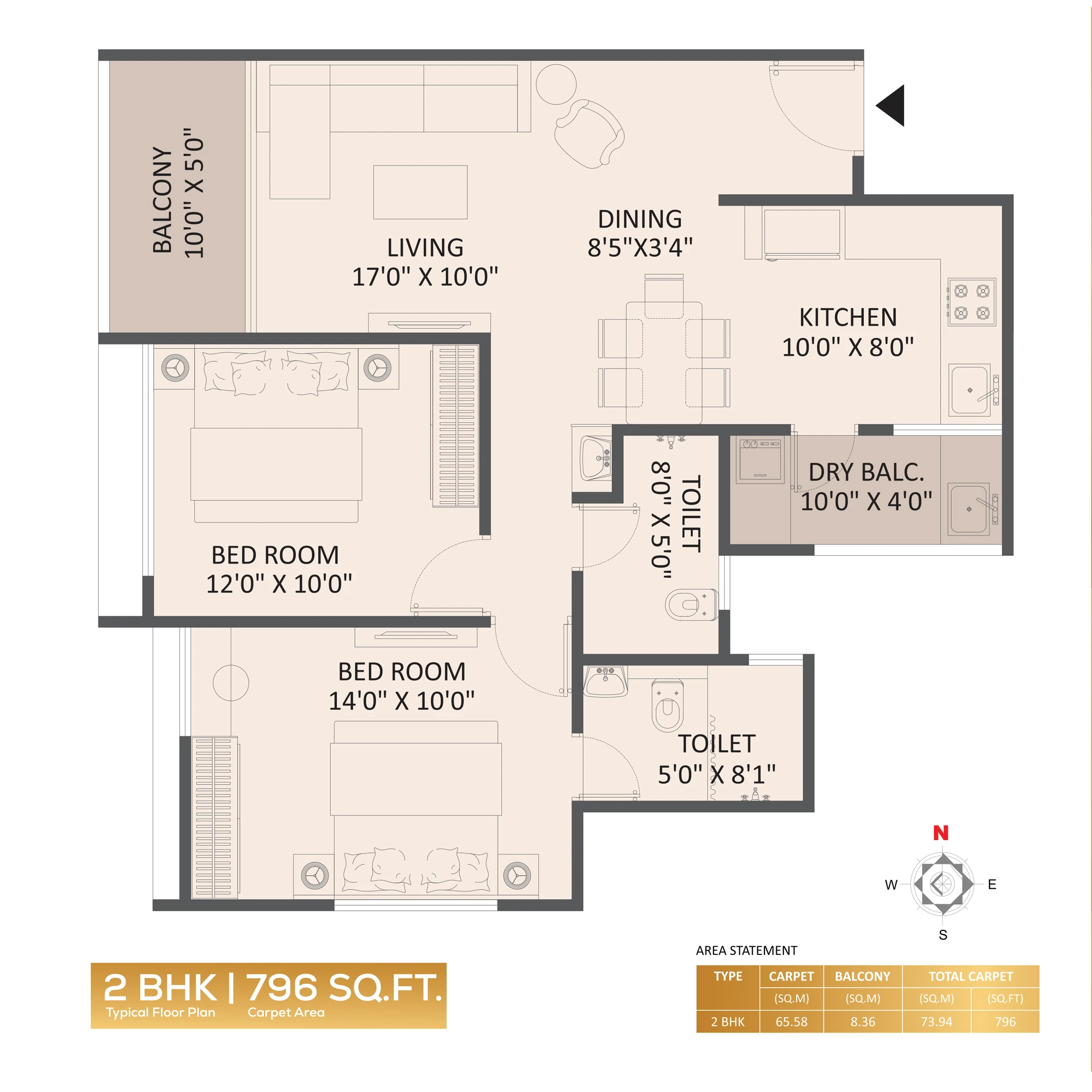 2 BHK floor plan
