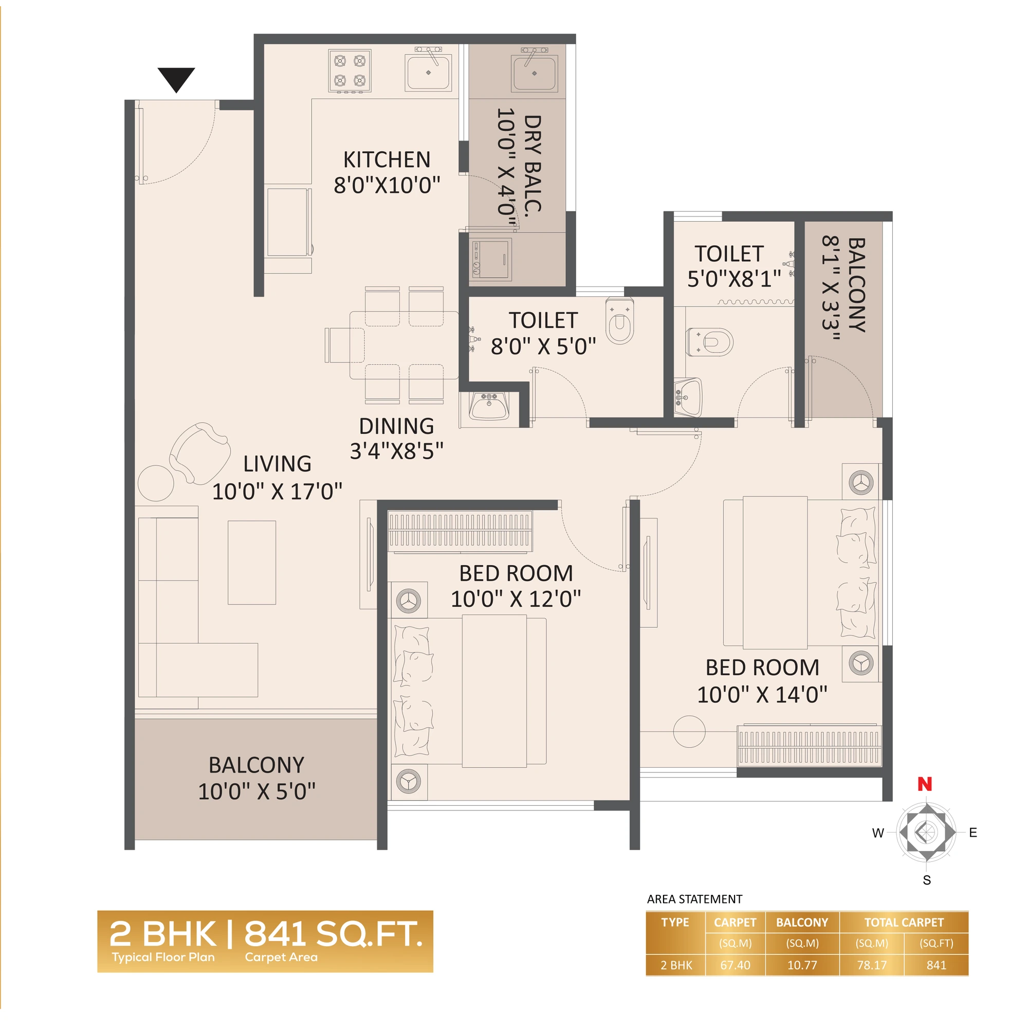 2 BHK floor plan