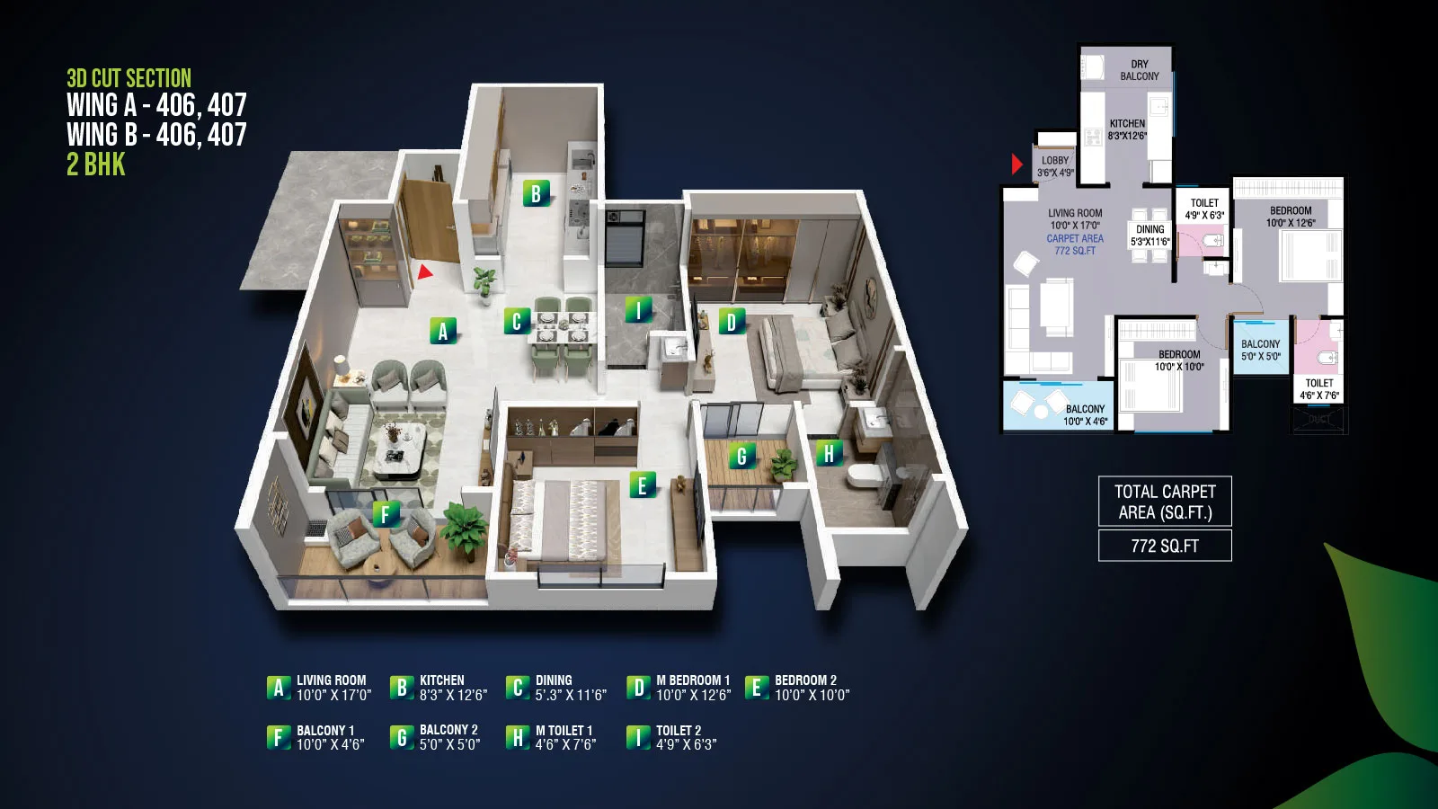 2 BHK floor plan