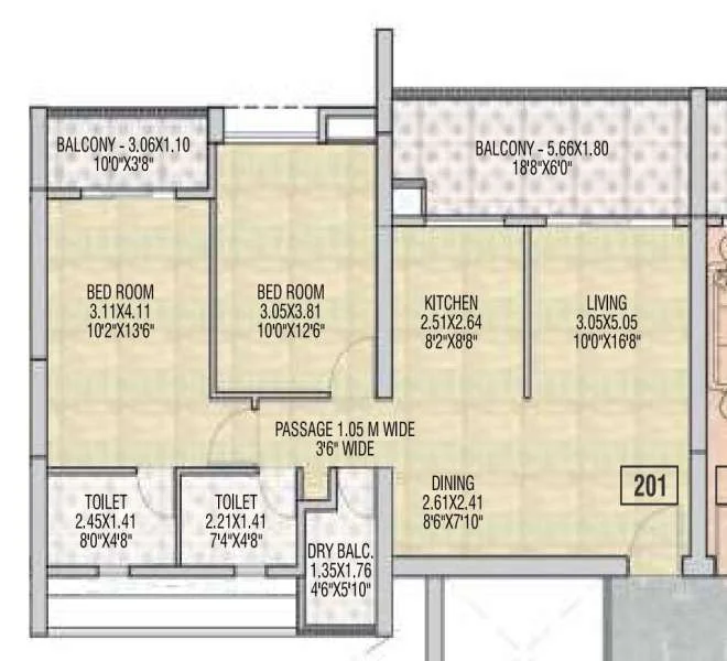 2 BHK floor plan