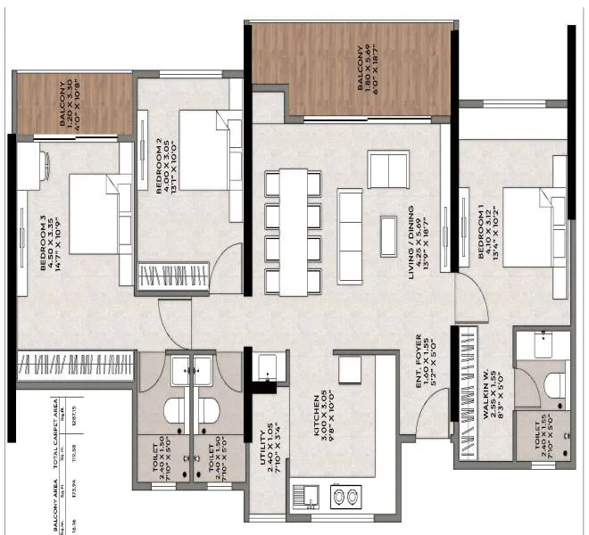 3 BHK floor plan