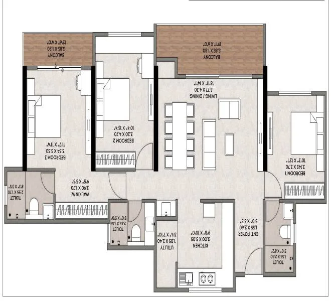 3 BHK floor plan