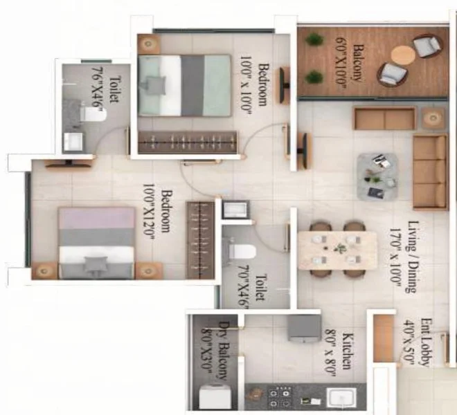 2 BHK floor plan