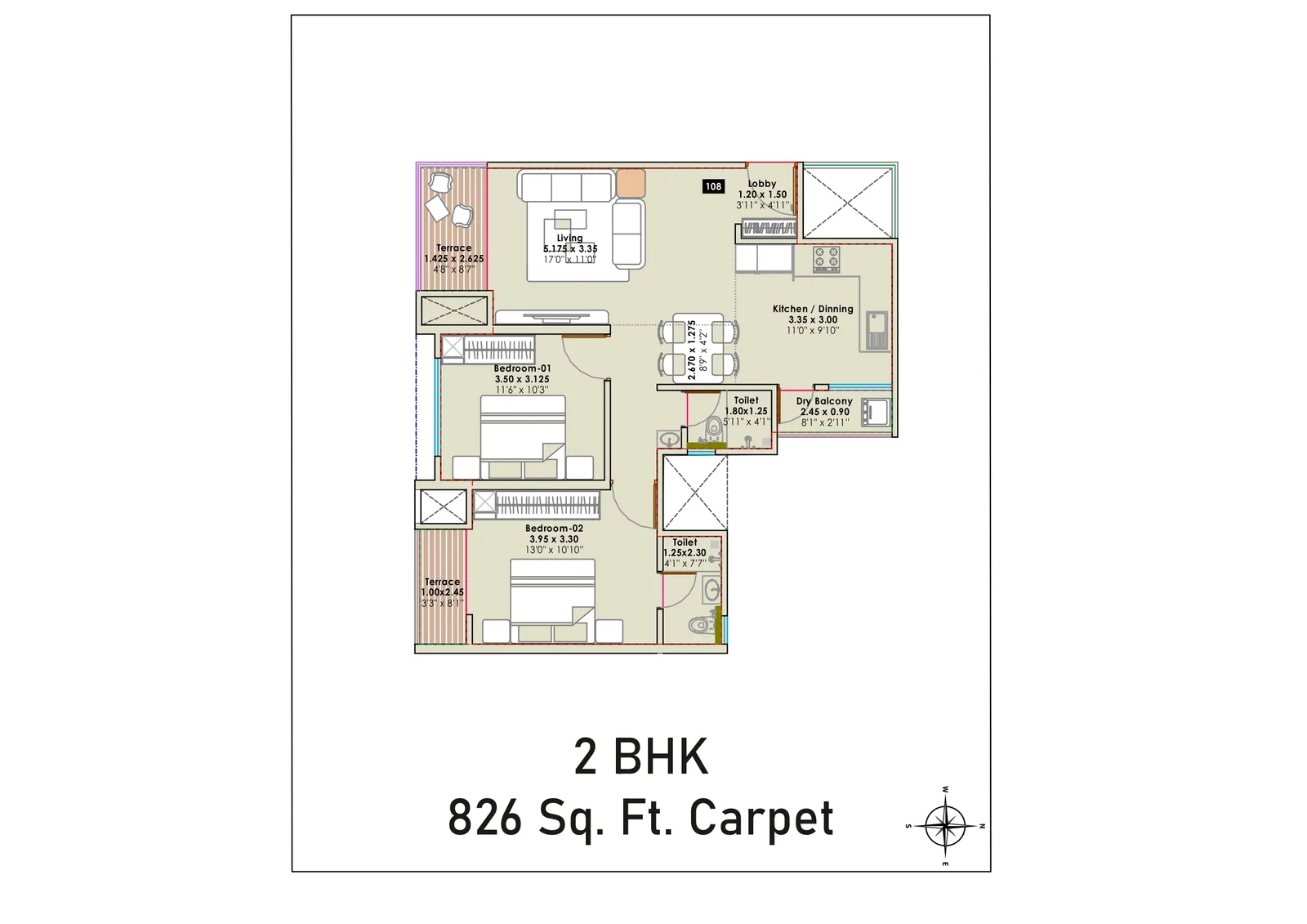 2 BHK floor plan