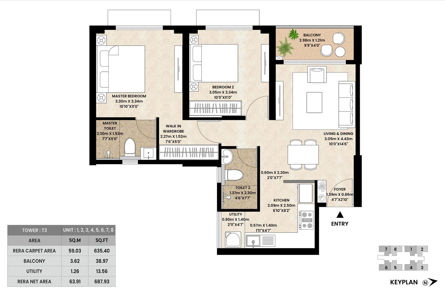 2 BHK floor plan