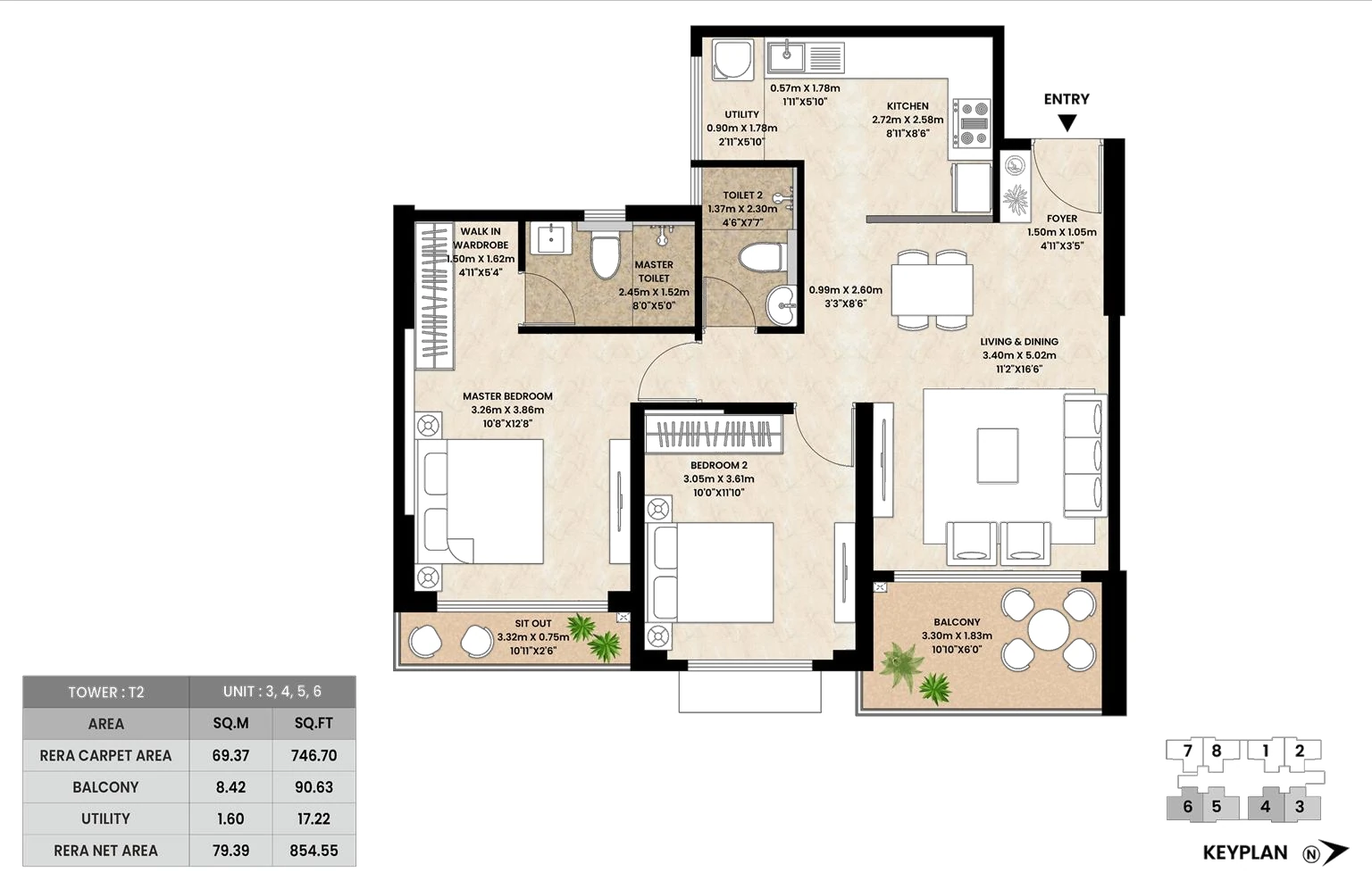 2 BHK floor plan