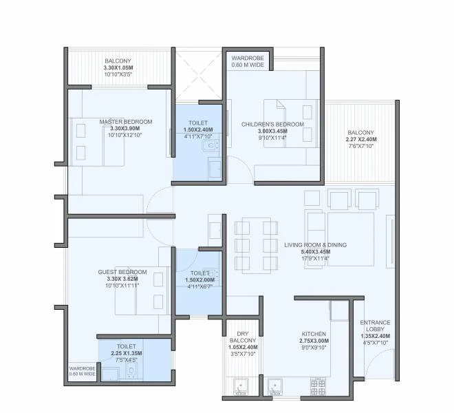 3 BHK floor plan