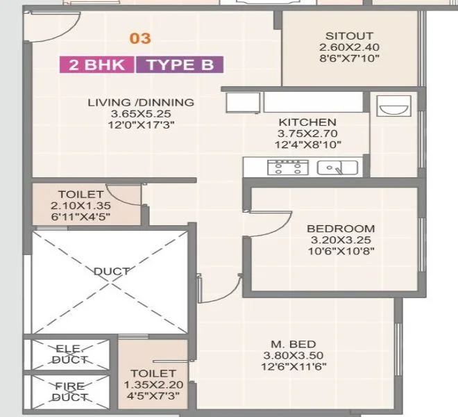 2 BHK floor plan