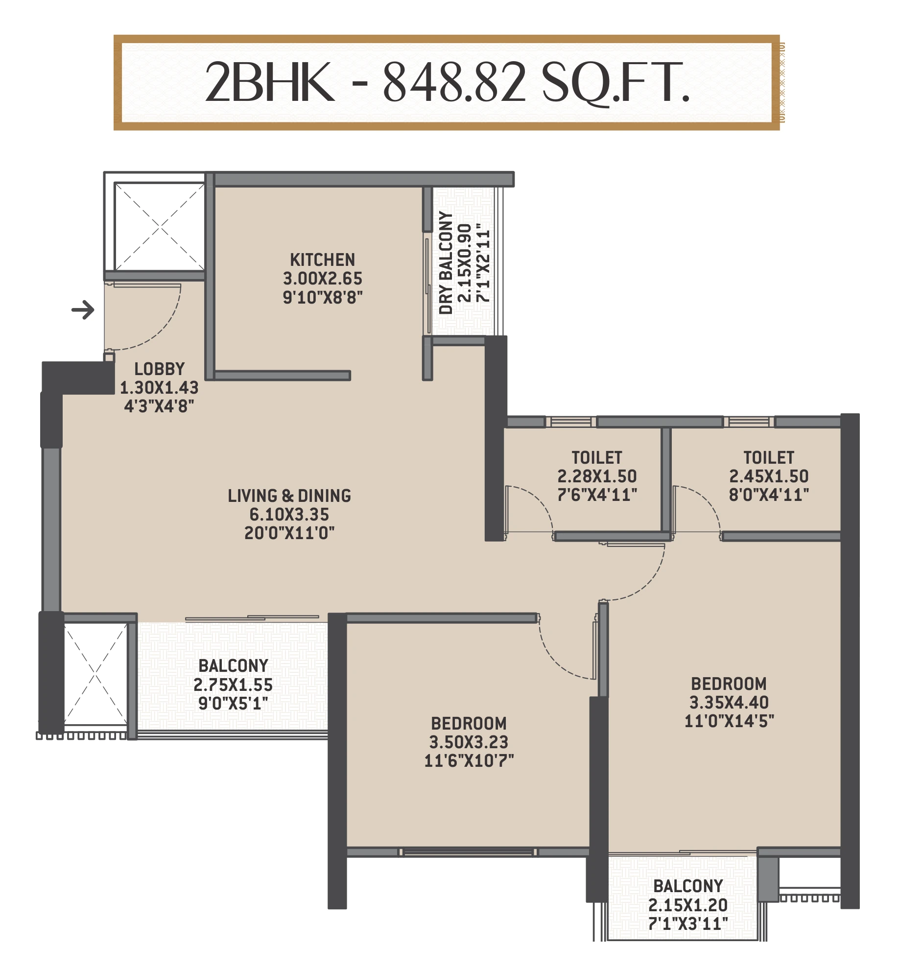 2 BHK floor plan