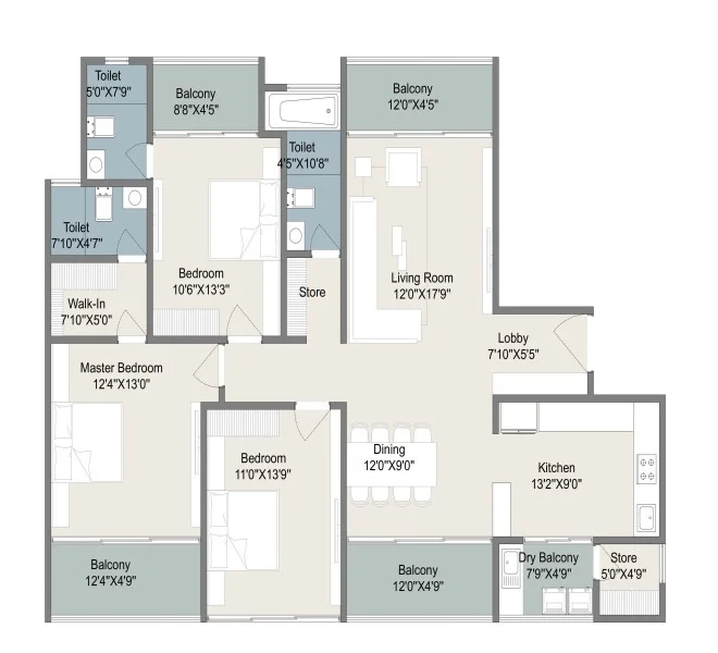 3 BHK floor plan
