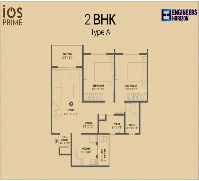 2 BHK floor plan