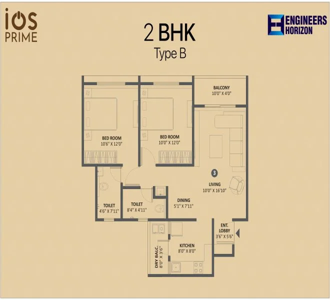 2 BHK floor plan